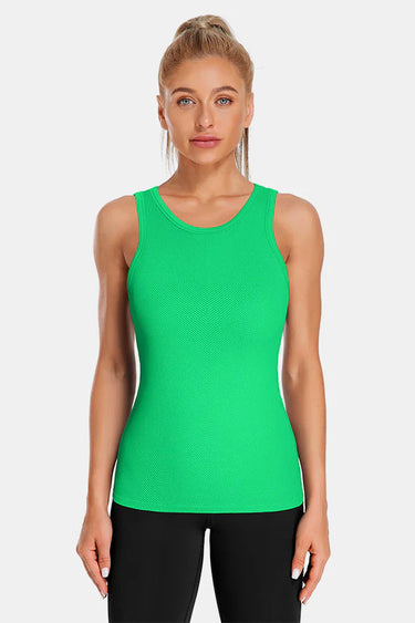 Green High Neck Full Back Seamless Tight Fit Ribbed